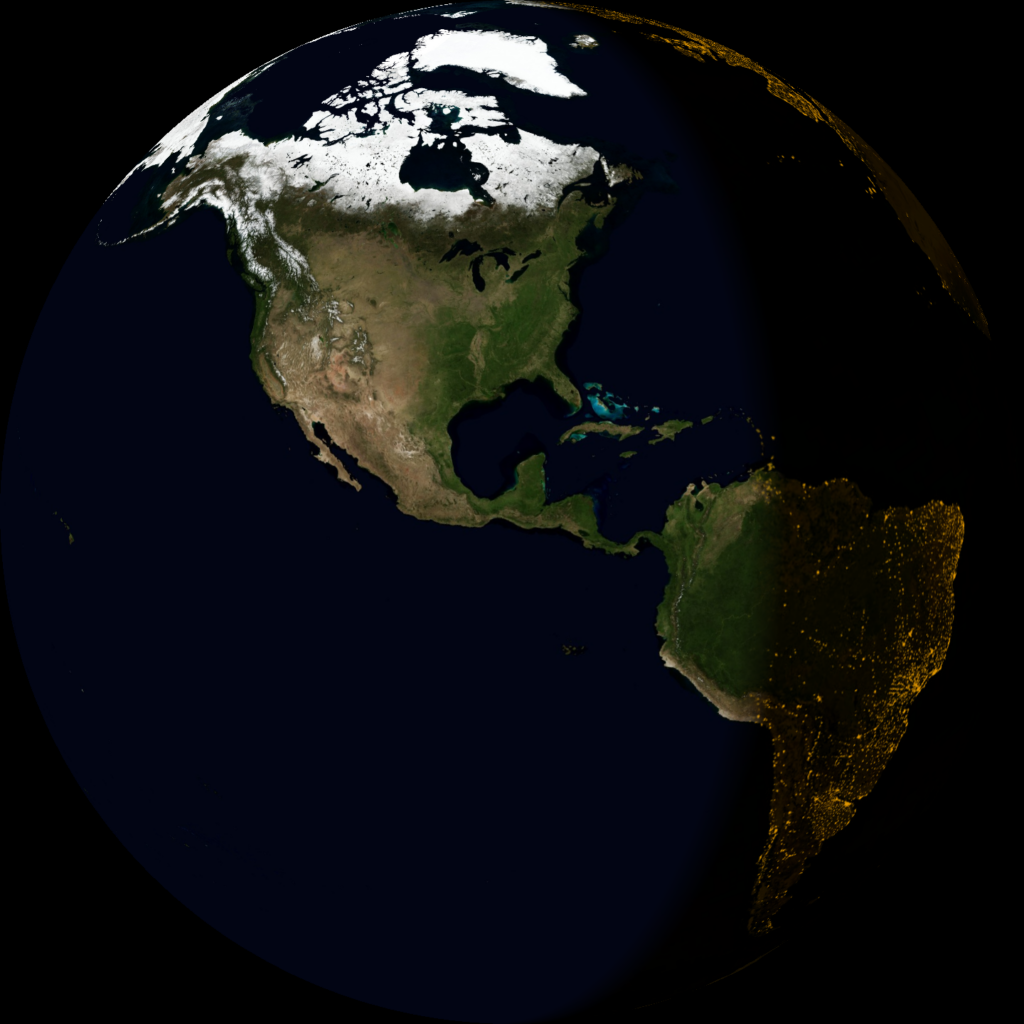 半分が昼、半分が夜の地球を表示可能
Two textures on one sphere enables display of day and nigh and/or seasons